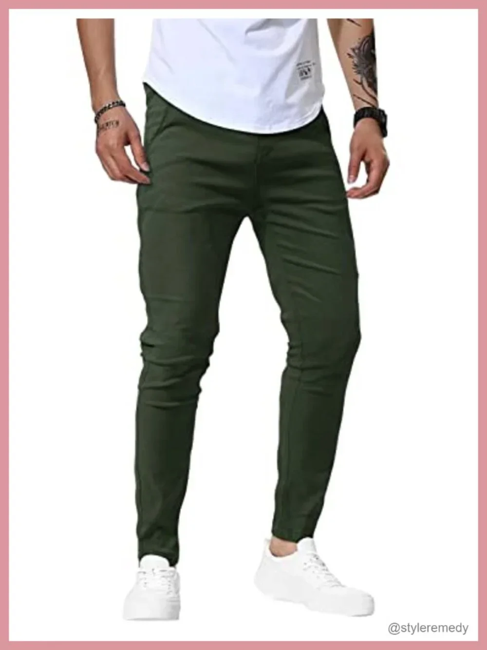 Men's Slim Fit Stretch Twill Chinos Skinny Tapered Five Pocket Casual Dress